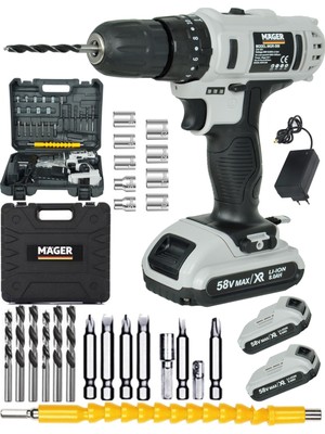 Mager Germany Technology 32 V 5 Ah Çift Akülü Li-On Batarya Şarjlı Vidalama Matkap ve 24 Parça Professional Set