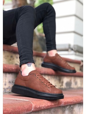 BOA BA0547 Boa Kalın Yüksek Taban Taba Siyah Bağcıklı Spor Erkek Ayakkabı