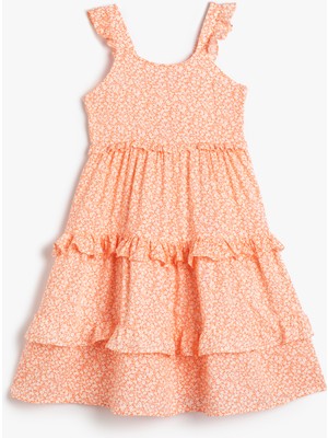 Koton Elbise Midi Çiçekli Askılı Fırfırlı Katlı