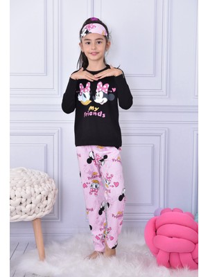 Lolli Boom Kids  Kız Çocuk My Friends Daisy Mickey Baskılı Ev Giyim Pijama Takımı Uyku Bandı Hediyeli