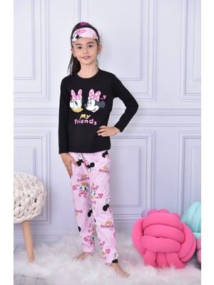 Lolli Boom Kids  Kız Çocuk My Friends Daisy Mickey Baskılı Ev Giyim Pijama Takımı Uyku Bandı Hediyeli