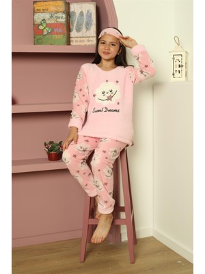 Pemilo Kız Çocuk 1359 Desenli Polar Pijama Takımı Pembe