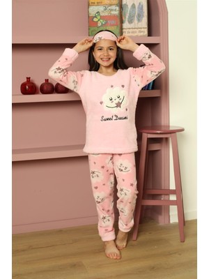 Pemilo Kız Çocuk 1359 Desenli Polar Pijama Takımı Pembe