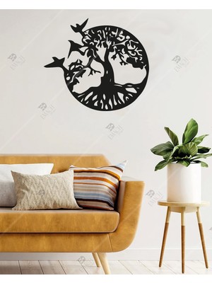 Emach Dizayn Ağaç ve Kuş Temalı Duvar Dekor Lazer Kesim Hediyelik Eşya Ahşap Tablo