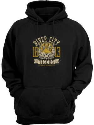 The Wert Unisex 1813 River City Tigers Atletizm Baskılı Siyah Normal Kalıp Sweatshirt