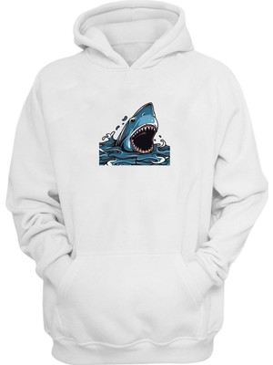 The Wert Unisex Köpek Balığı Beyaz Normal Kalıp Sweatshirt