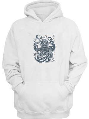 The Wert Unisex Sualtı Dalış Kask Çizim Beyaz  Normal Kalıp Sweatshirt