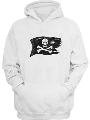 The Wert Unisex Korsan Bayrağı Beyaz  Normal Kalıp Sweatshirt