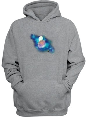 The Wert Unisex Galaxy Planet Star Gri  Normal Kalıp Sweatshirt