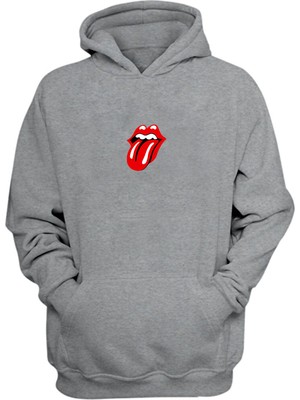 The Wert Unisex Rolling Stones Logo Müzikal Topluluğu Gri  Normal Kalıp Sweatshirt