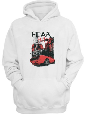 The Wert Unisex Arabalar Şehir Baskıları Beyaz Normal Kalıp Sweatshirt