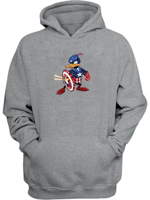 The Wert Unisex Donald Duck Kaptan Amerika Gri  Normal Kalıp Sweatshirt