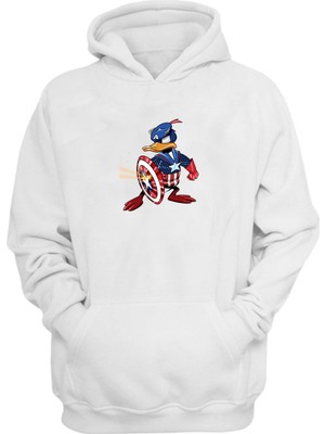 The Wert Unisex Donald Duck Kaptan Amerika Beyaz  Normal Kalıp Sweatshirt