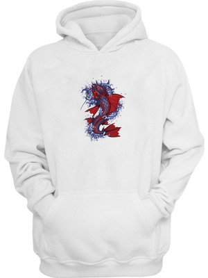 The Wert Unisex Kırmız ve Mavi Balıksı Beyaz Normal Kalıp Sweatshirt