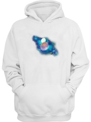 The Wert Unisex Galaxy Planet Star Beyaz  Normal Kalıp Sweatshirt