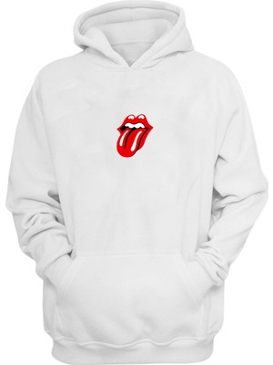 The Wert Unisex Rolling Stones Logo Müzikal Topluluğu Beyaz  Normal Kalıp Sweatshirt