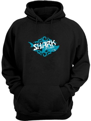 The Wert Unisex Shark Attack Köpekbalığı Siyah  Normal Kalıp Sweatshirt