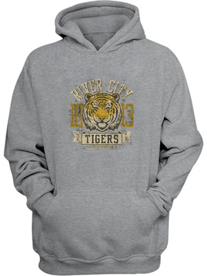 The Wert Unisex 1813 River City Tigers Atletizm Baskılı Gri Normal Kalıp Sweatshirt