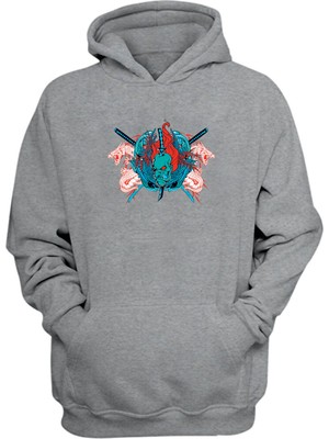 The Wert Unisex Ejderha ve Canavar Baskısı Gri Normal Kalıp Sweatshirt