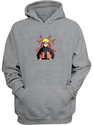 The Wert Unisex Uzumaki Naruto Illüstrasyon Gri Normal Kalıp Sweatshirt
