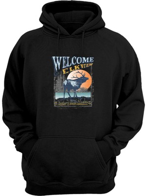 The Wert Unisex Welcome Elk Vıew Siyah Normal Kalıp Sweatshirt