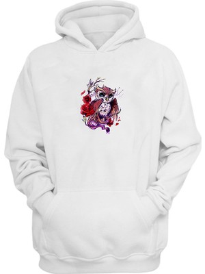 The Wert Unisex Kahverengi ve Beyaz Baykuş Beyaz  Normal Kalıp Sweatshirt