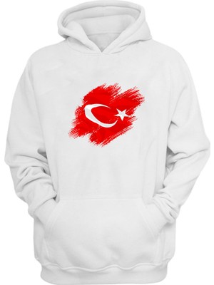 The Wert Unisex Türkiye Bayrağı Beyaz Normal Kalıp Sweatshirt