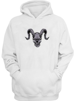 The Wert Unisex Şeytan Kafatası Illüstrasyon Beyaz Normal Kalıp Sweatshirt