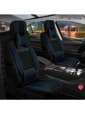 honda Legend Uyumlu Lüks Deri Oto Koltuk Kılıfı Ön Arka Takım Set Dalyan Serisi Siyah Mavi