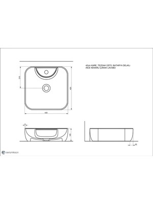 Seramiksan Form Batarya Delikli Lavabo Kare 42 cm