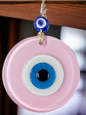 Mixperi Pudra Pembe Nazar Boncuklu Duvar Süsü 10 cm Cam Duvar Dekoru