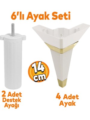 Badem10 Alcazar Köşe 6'lı Set Mobilya Tv Ünitesi Çekyat Koltuk Kanepe Destek Ayağı 14 cm Beyaz M8 Civatalı