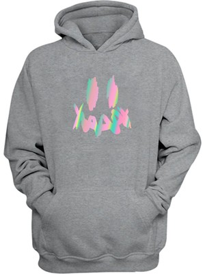 The Wert Unisex Renkli Gülen Yüz  Gri Normal Kalıp Sweatshirt