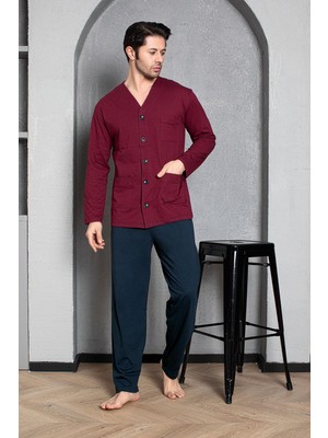 Guava Erkek Bordo Önden Düğmeli Uzun Kollu Pijama Takımı