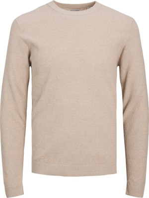 Jack & Jones Bisiklet Yaka Standart Bej Erkek Kazak 12236766_JJEMARCUS Knıt Crew Neck