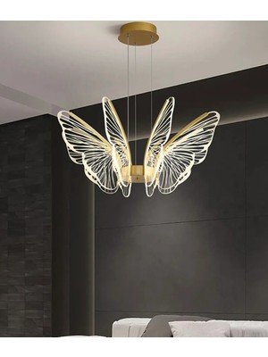 Burenze Luxury Exclusive Modern Kelebek Sarkıt LED Avize Butterfly Gold Sarı Kademeli 3 Renk