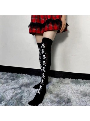 Daily Fashion Gothic Punk Harajuku Kuru Kafa Siyah Diz Üstü Çorap