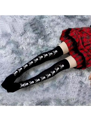 Daily Fashion Gothic Punk Harajuku Kuru Kafa Siyah Diz Üstü Çorap