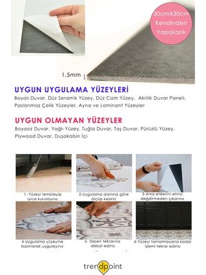 Trendpoint 1 Adet Lvt Zemin ve Duvar Kaplama Kendinden Yapışkanlı 30CM×30CM Mutfak Banyo Antre Karo