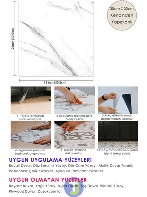 Technojet 1 Adet Kendinden Yapışkanlı Modern Tasarımlı Mutfak Banyo Zemin Duvar Kaplama Pvc 30 cm × 30 cm