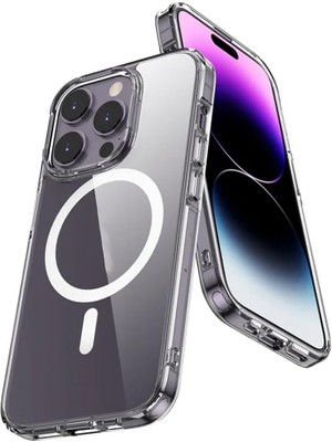 CoverZone iPhone 15 Plus ile Uyumlu Kılıf Tacsafe Wireless Halka Magnetik Attractive Kapak Şeffaf
