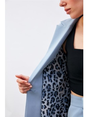 Sateen Mono Yaka Klasik Ceket - Bebe Mavi