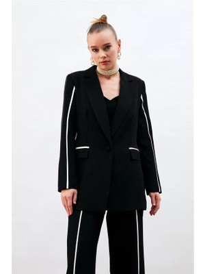 Sateen Kontrast Salaş Ceket - Siyah