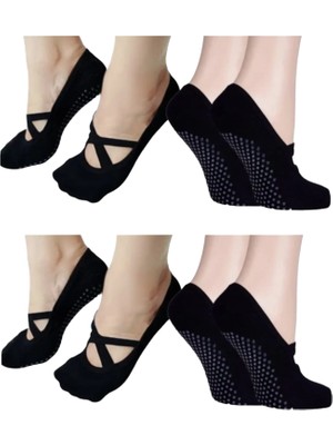 Tezzgelsin Kadın Kaydırmaz Tabanlı Pamuklu Fitness Dans Pilates ve Yoga Çorabı 4 Adet