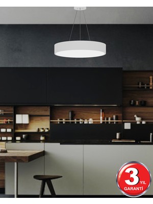 Hegza Lighting Drum 40CM (Beyaz Kasa, Beyaz Işık) Ledli Modern LED Avize, Salon, Mutfak, Oturma Yatak Odası, Sarkıt