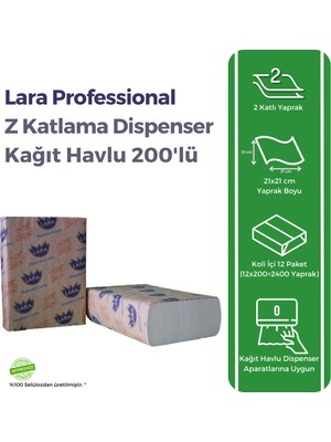 Lara Professional Z Katlama Dispenser Kağıt Havlu 200 Yaprak 12'li Paket (200x12 Adet 2400 Yaprak)