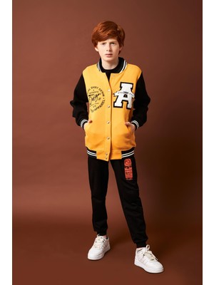 Perendi 001 Baskı Detaylı Hardal Renkli Erkek Çocuk Kolej Ceket Uzun Kol Özellikli