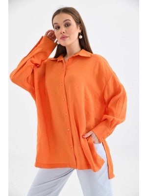 Parkkaron Kadın Orange Oversize Uzun Kol Basic Gömlek