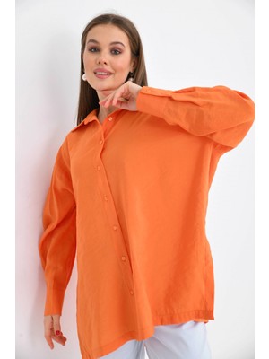 Parkkaron Kadın Orange Oversize Uzun Kol Basic Gömlek