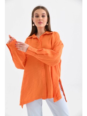 Parkkaron Kadın Orange Oversize Uzun Kol Basic Gömlek